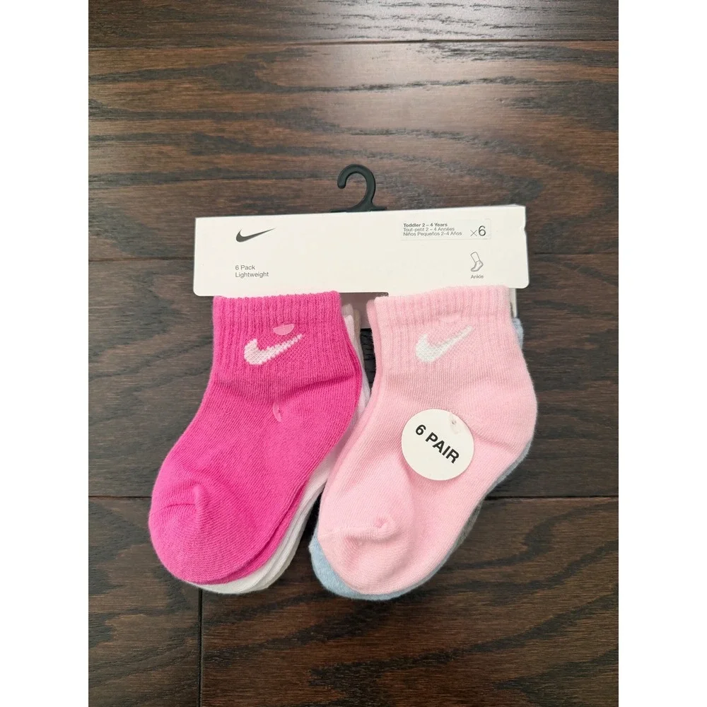 Nike Toddler Ankle Socks 6 Pack Pink White Grey 2-4 Years 3C-7C PN0032-AFN